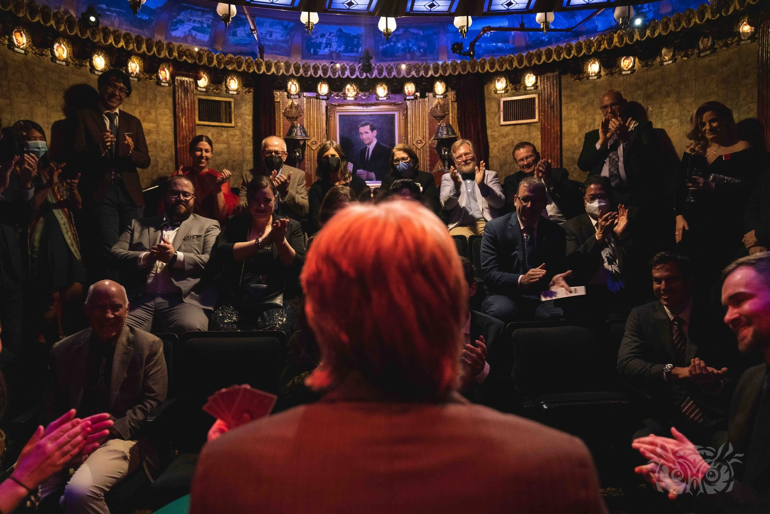 Chris Canfield performing close-up magic in the Close-Up Gallery at the Magic Castle