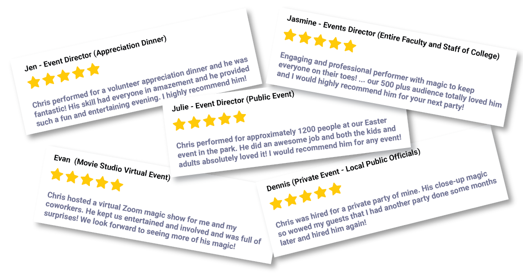 Reviews from corporate and private event clients