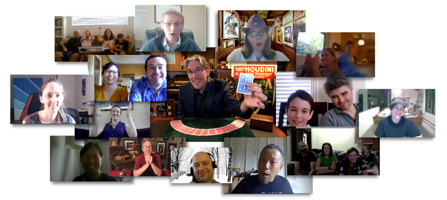 Chris Canfield performing a virtual magic show over Zoom for a remote team